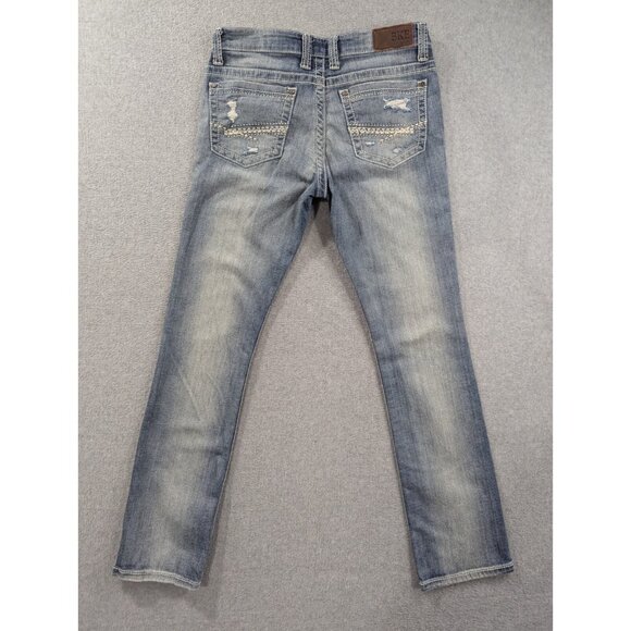 BKE Jeans Womens SZ 28 Blue Payton Slim Straight Embroidered Distressed Whiskers - Picture 8 of 15